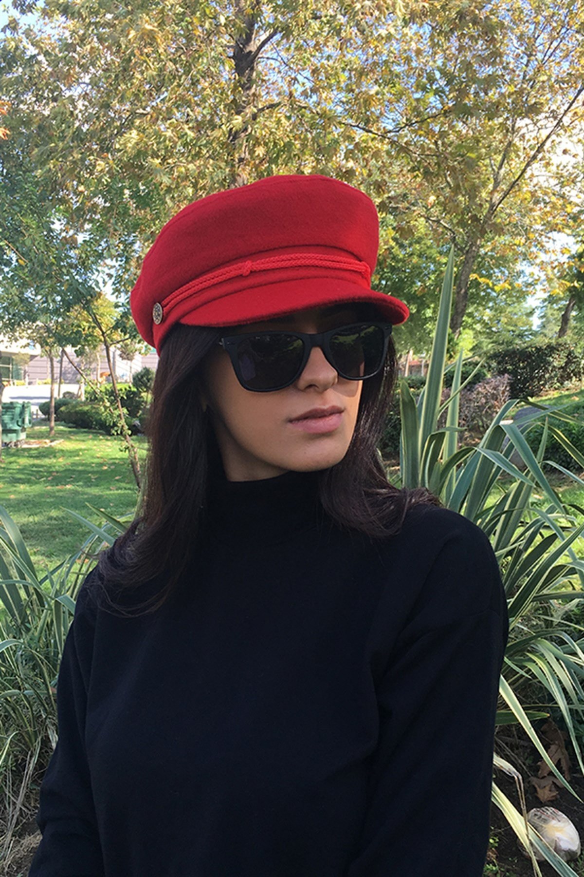 Külah Kırmızı Bayan Şapka Kadın Kasket Yün Flat Cap KLH6788