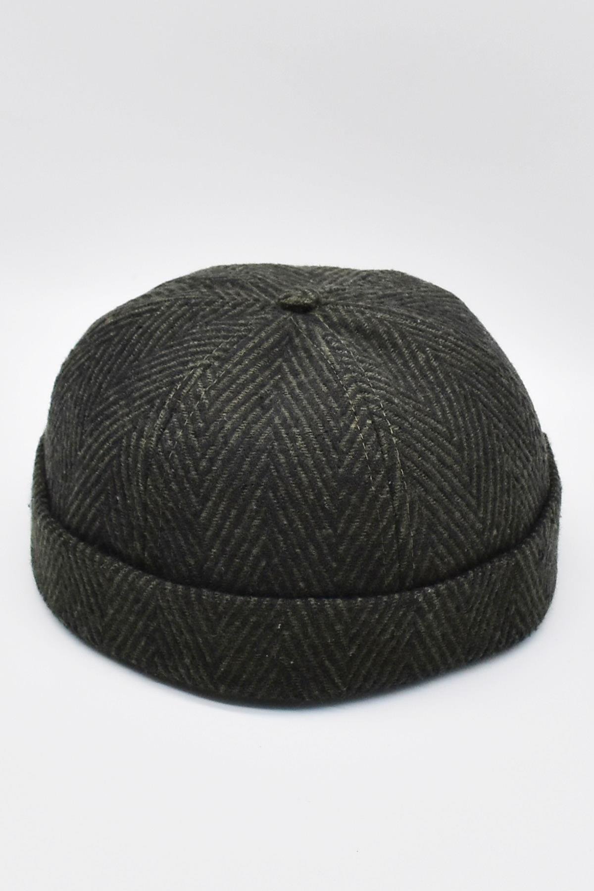 Külah Kışlık Yeni Stil Yün Retro Hip-Hop Docker Şapka Haki-Siyah KLH6819