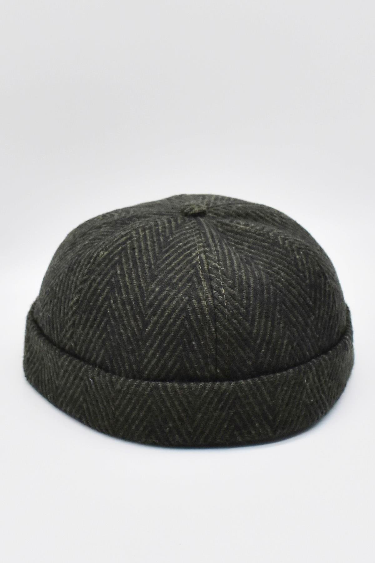 Külah Kışlık Yeni Stil Yün Retro Hip-Hop Docker Şapka Haki-Siyah KLH6819