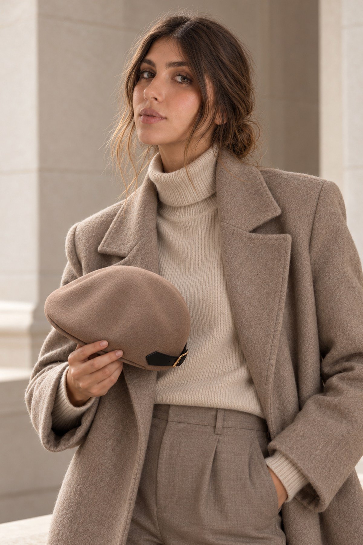 Külah KLH Studio Dept. Heritage Wool Deri Detay Kasket Şapka - Taupe KLH7615