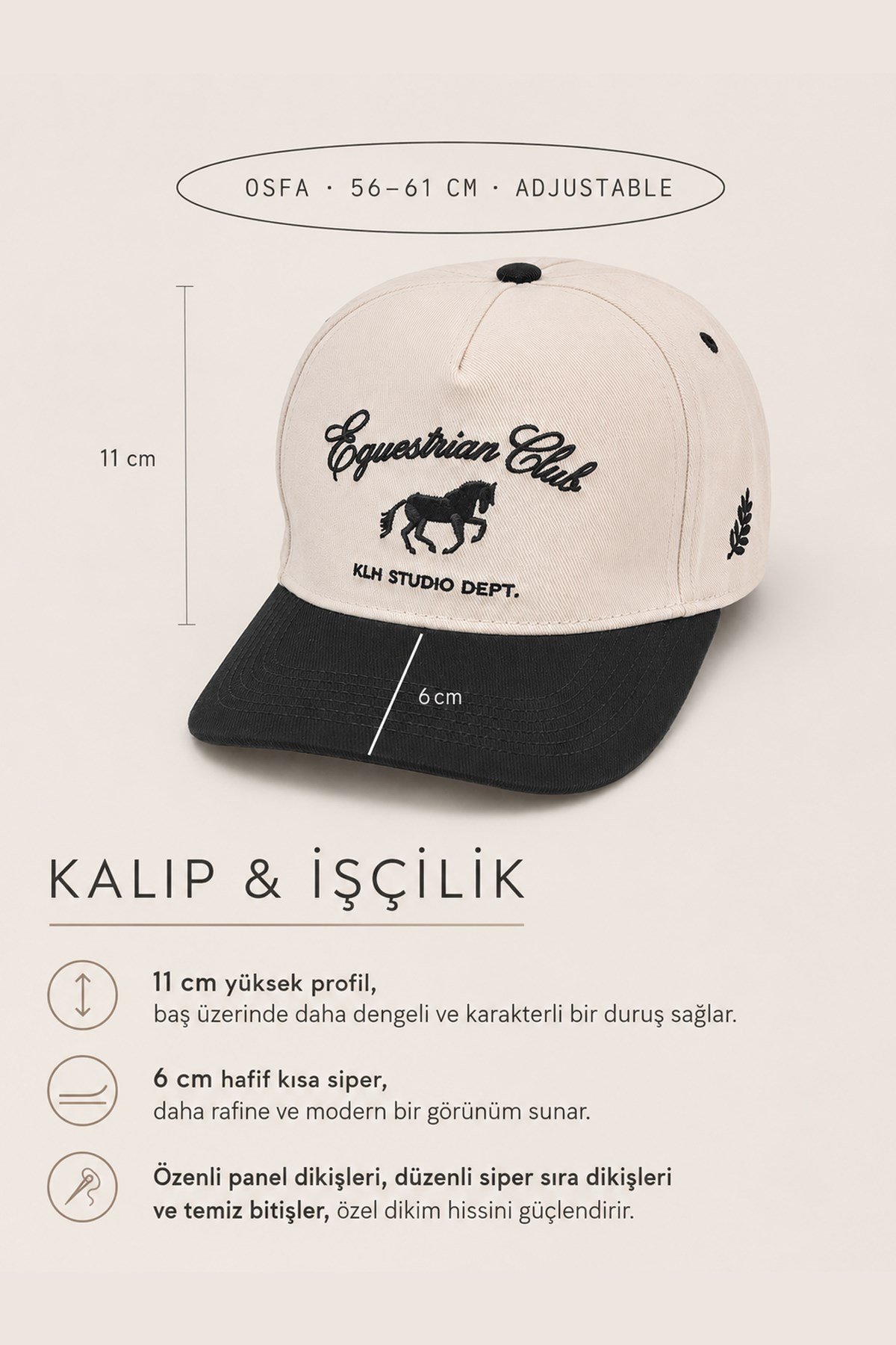 Külah KLH Studio Dept. Equestrian Club Kontrast Siperli Şapka | Unisex - Ayarlanabilir KLH7600