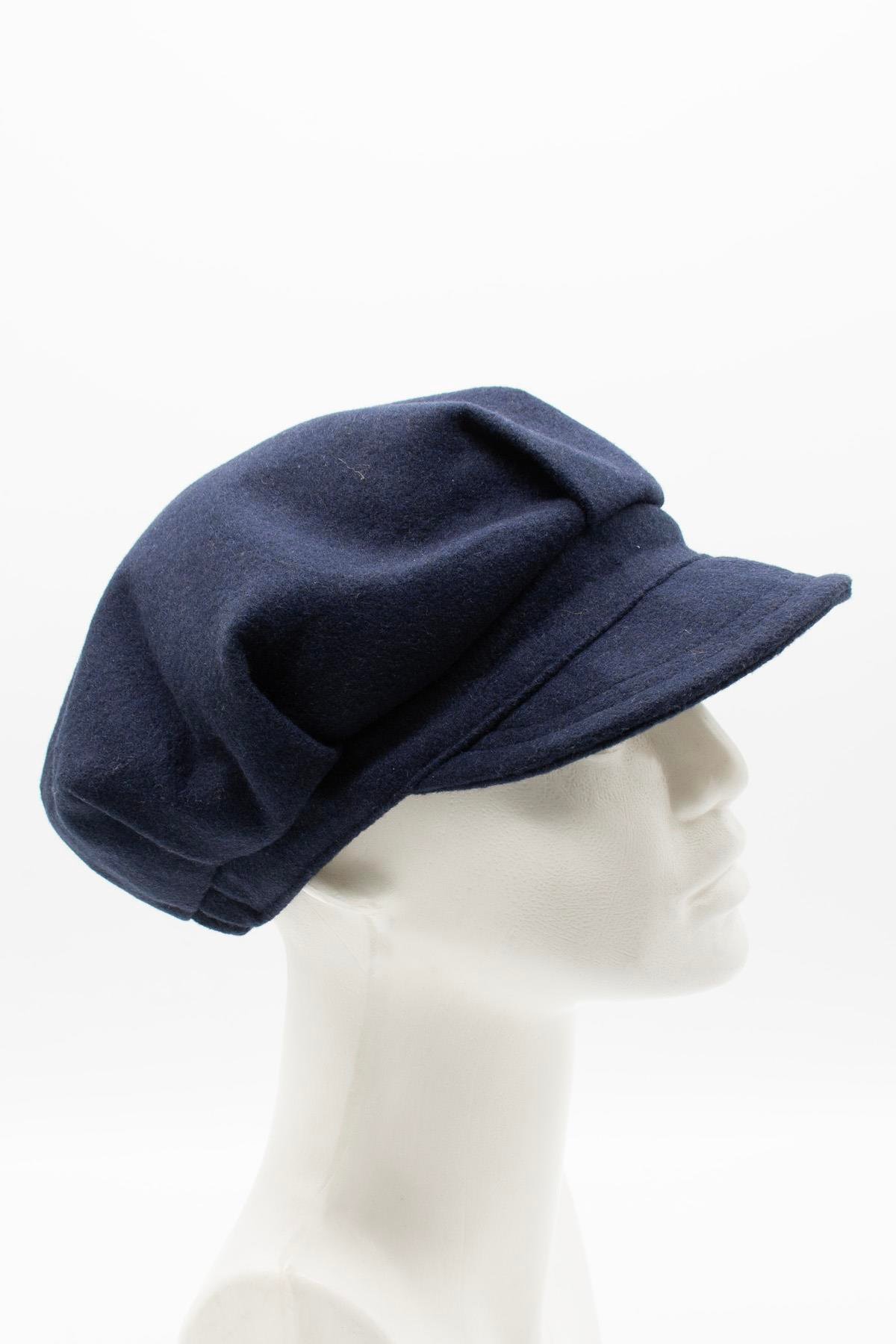 Külah Lacivert Bayan Şapka Kadın Kasket Yün Flat Cap KLH6788
