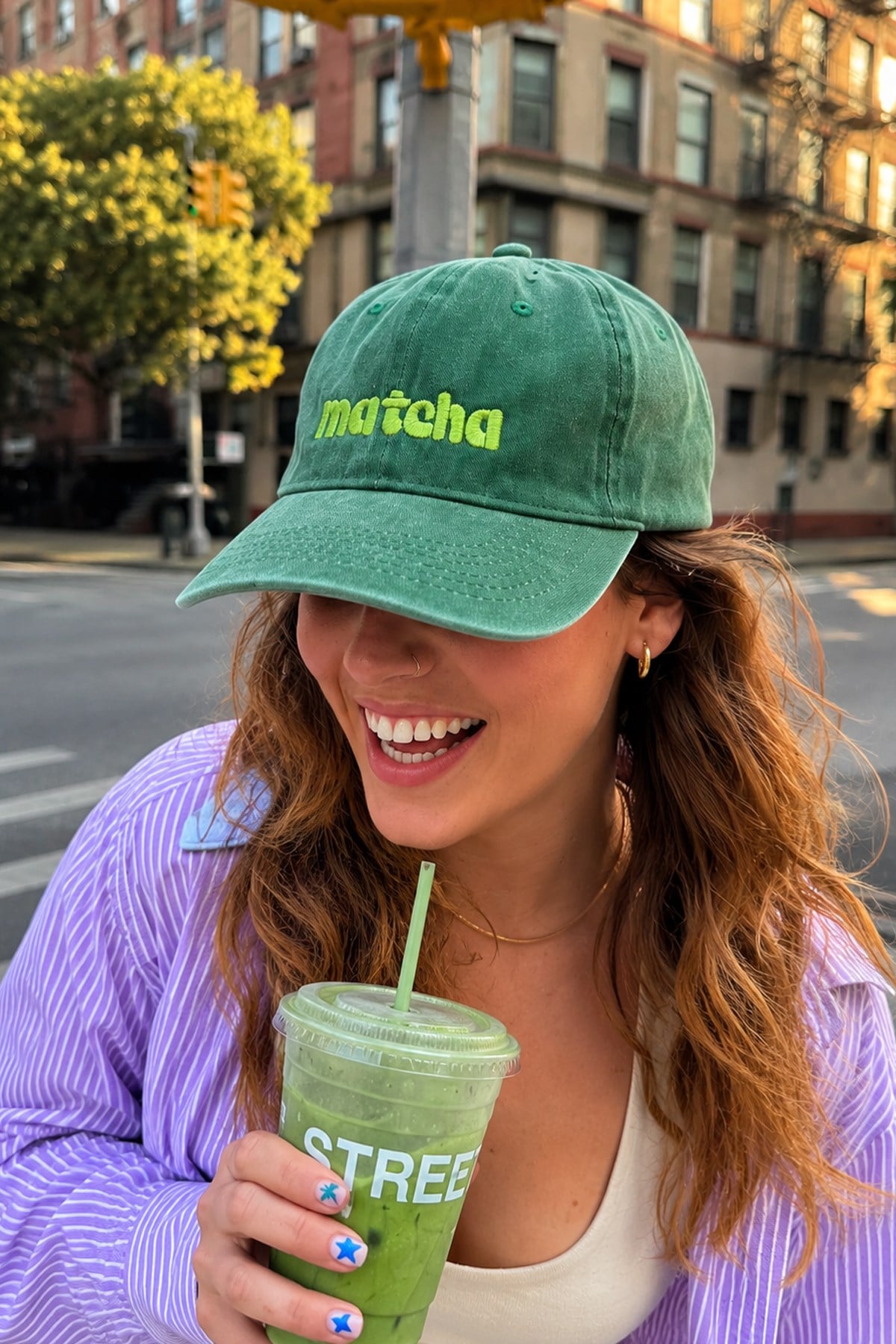 Külah Matcha Nakışlı Denim-Eskitme Yeşil Şapka - Limited Edition KLH7592
