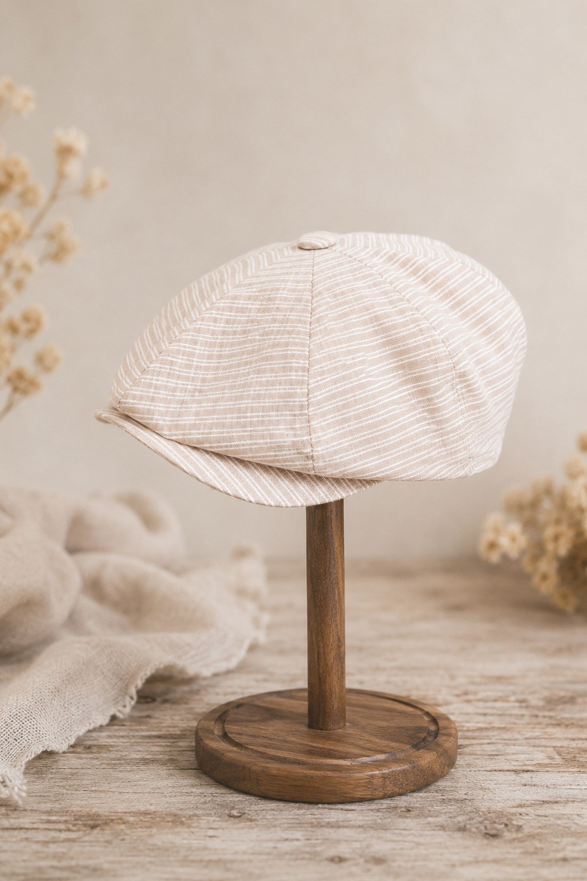 Külah Oat Sand Mikro Çizgili Pamuklu Kasket | Baker Boy Collection KLH7598