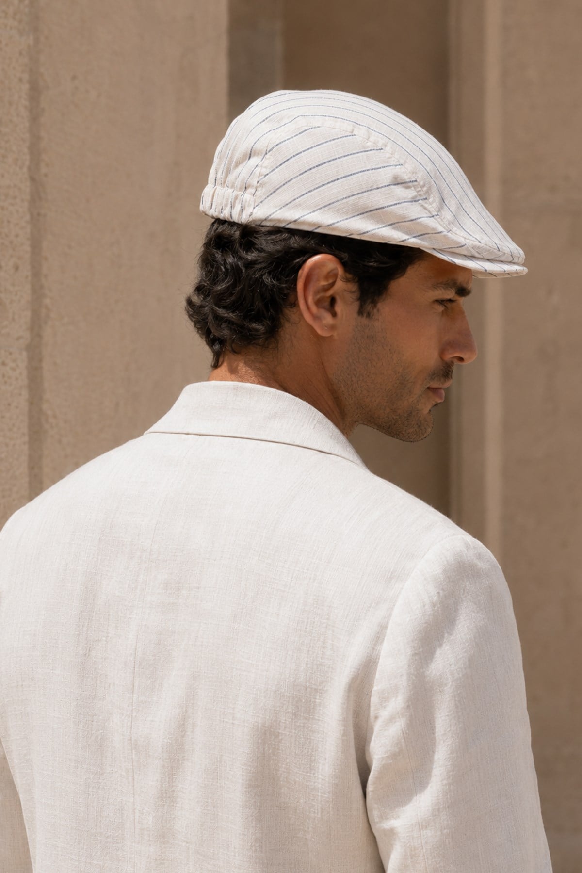 Külah Portofino Stripe Keten Dokulu Slim Fit Kasket – Flat Cap | Riviera Collection KLH7598