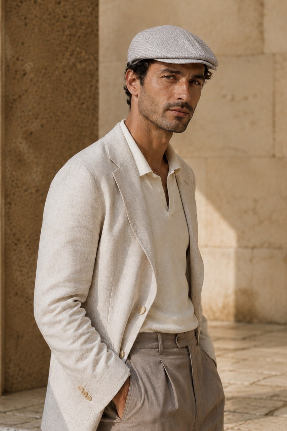 Külah Taormina Stone Keten Dokulu Slim Fit Kasket – Flat Cap | Riviera Collection KLH7598
