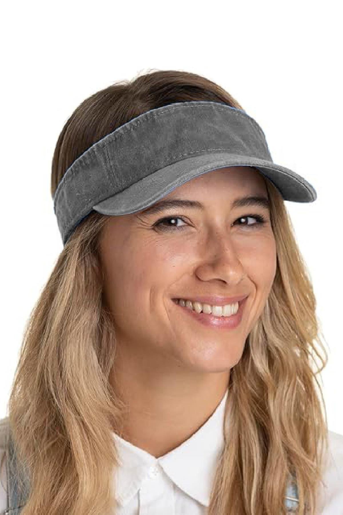 Külah Yıkamalı Denim Pamuklu Vizör Şapka - Kadın/Erkek - İlkbahar/Yaz Sporcu Tenis Kep KLH7491