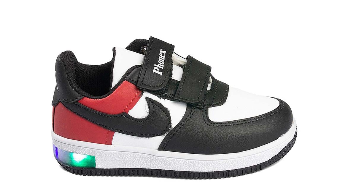 Toptan Spor Ayakkabı Toptan PHONEX PH 79 P CİLT   26-30   SİYAH KIRMIZI BEYAZ - Dumanlar Ayakkabı Dumanlar