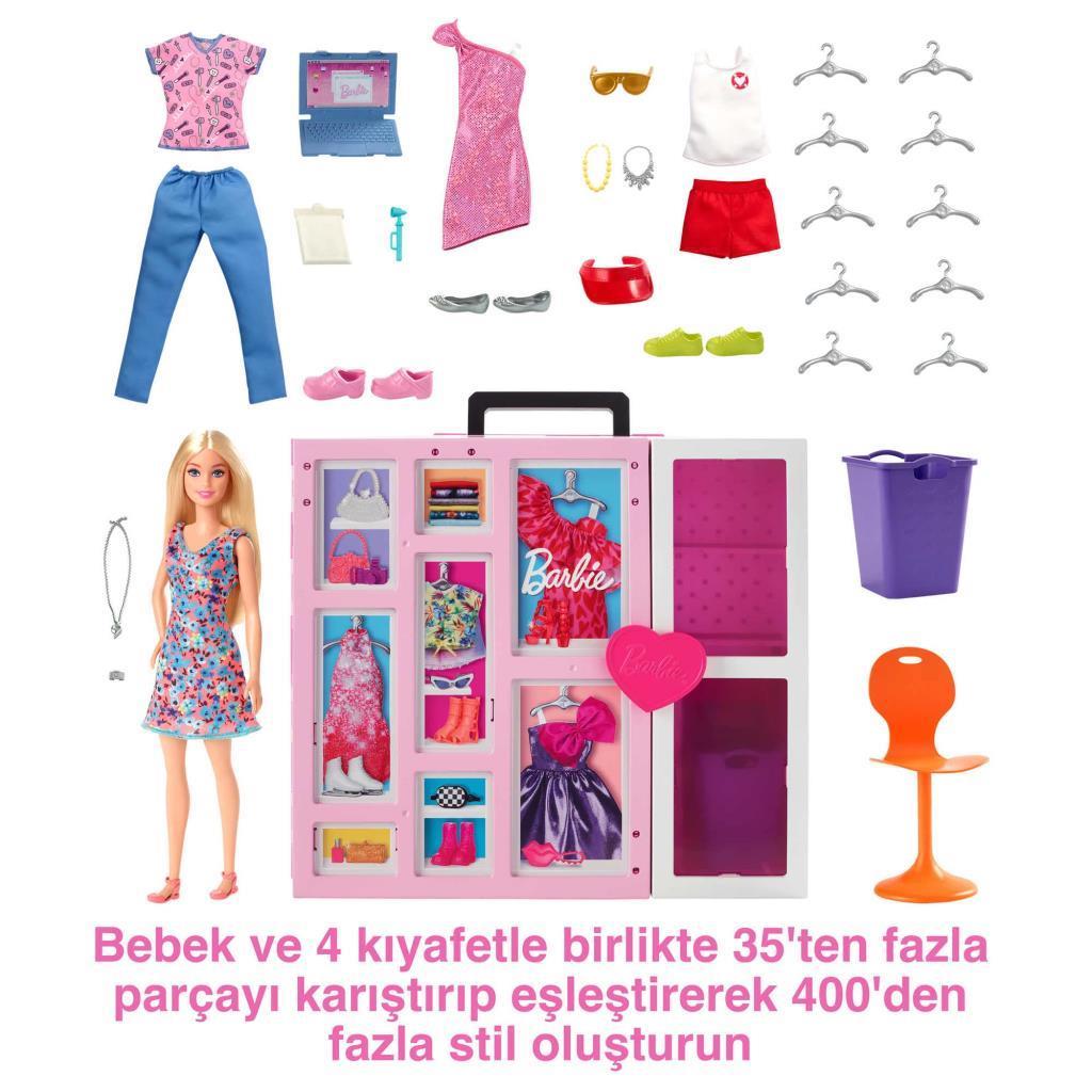 barbieBarbie Yeni Rüya Dolabı Oyun Seti HGX57 Sarışın Barbie, 15'ten fazla saklama alanı, ayna, çamaşır sepeti, 30'dan fazla kıyafet ve aksesuarlarıyla, 3 yaş ve üzeri