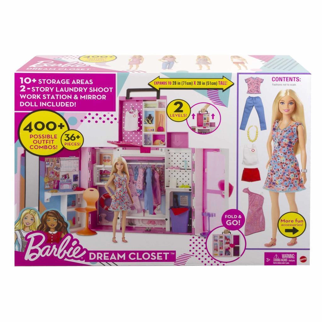 barbieBarbie Yeni Rüya Dolabı Oyun Seti HGX57 Sarışın Barbie, 15'ten fazla saklama alanı, ayna, çamaşır sepeti, 30'dan fazla kıyafet ve aksesuarlarıyla, 3 yaş ve üzeri