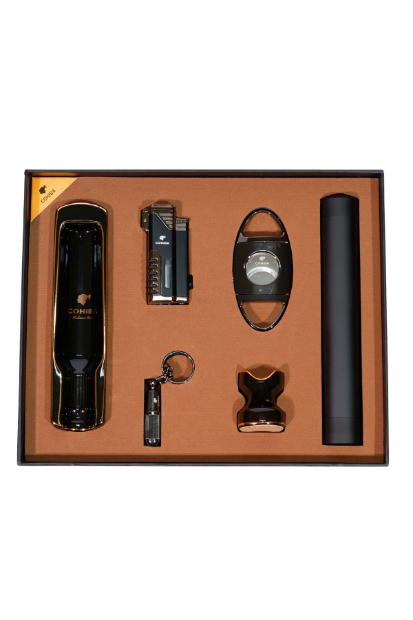 TR8809,Cohiba Çakmak Kesici Küllük Sehpa Tüp Punch Gunmetel-Siyah Altılı Puro Seti