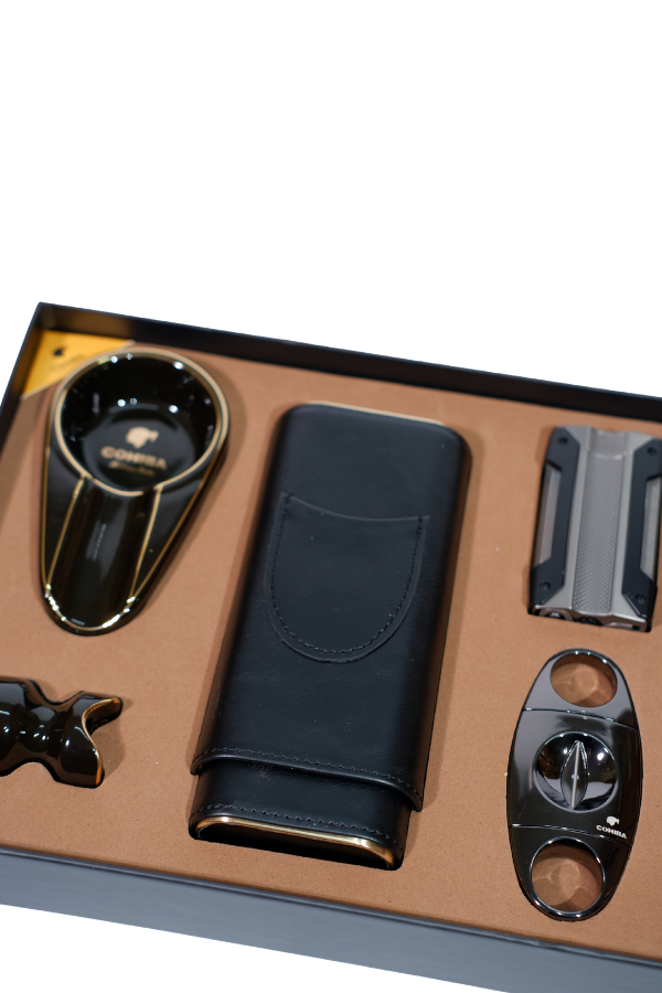 TR8810,Cohiba Çakmak Kesici Küllük Kılıf Sehpa Siyah Beşli Puro Seti