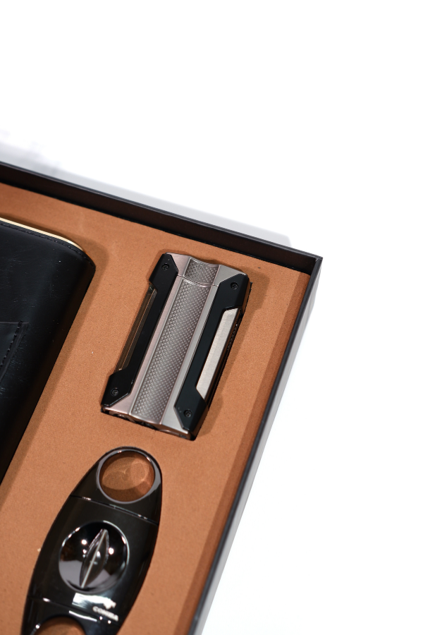 TR8810,Cohiba Çakmak Kesici Küllük Kılıf Sehpa Siyah Beşli Puro Seti