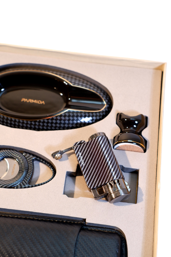 TR9194,Parmida Çakmak Kesici Küllük Kılıf Sehpa Beşli Siyah Puro Seti