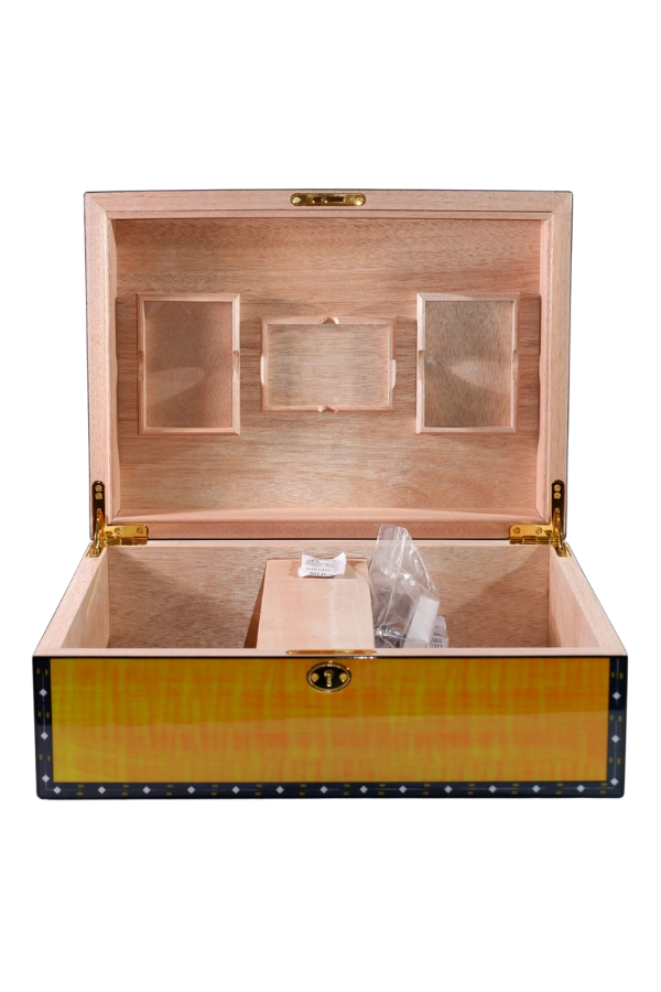 TR8787,PremiumQuality Flamengo Sarı Desenli Sedir Humidor Puro Kutusu