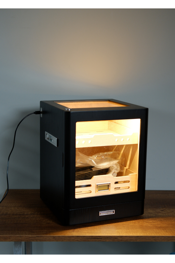 TR9650,PremiumQuality Sucre Aksesuar Çekmeceli İçi Ledli Kahverengi Sedir Humidor Puro Kutusu