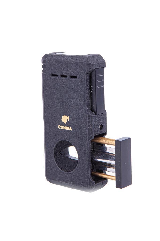 TR7270,Cohiba Çift Torch Dahili Açıcı & V Kesici Mat Siyah Metal Puro Çakmağı