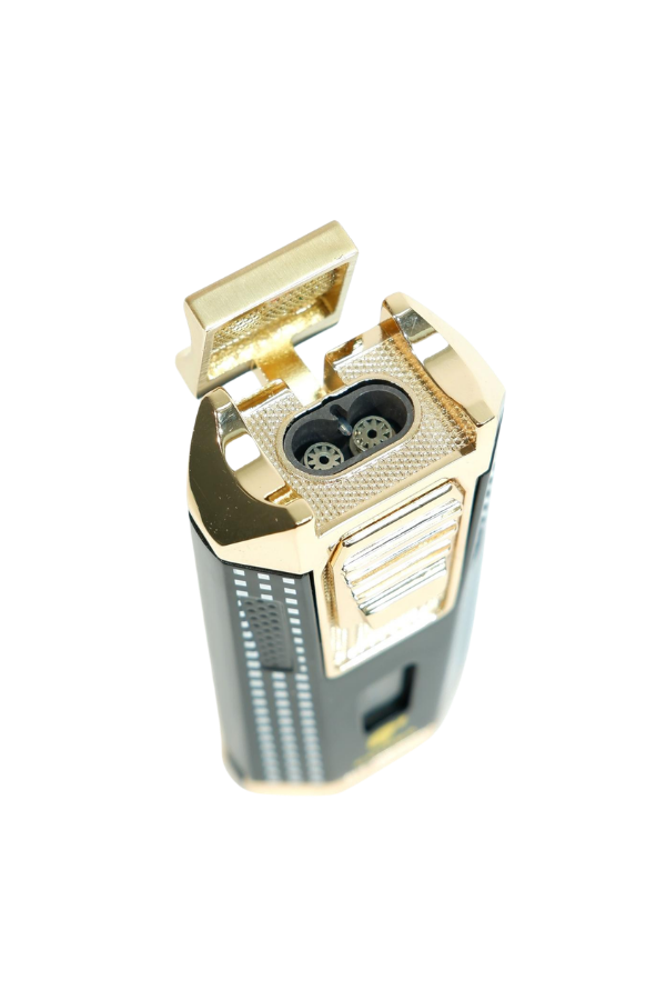 TR9475,Cohiba Çift Torch Pürmüz Delicili Siyah Beyaz Nokta Desenli Metal Puro Çakmağı