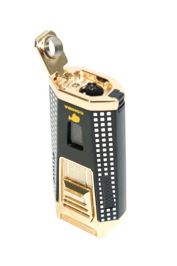 TR9475,Cohiba Çift Torch Pürmüz Delicili Siyah Beyaz Nokta Desenli Metal Puro Çakmağı