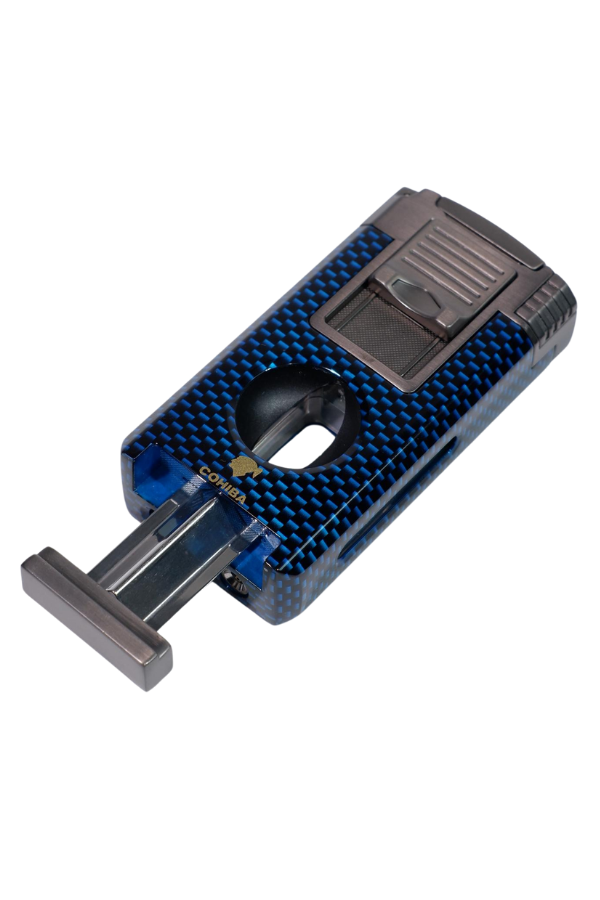 TR9041,Cohiba Çift Torch Pürmüz Mavi Karbon Desenli Puro Çakmağı