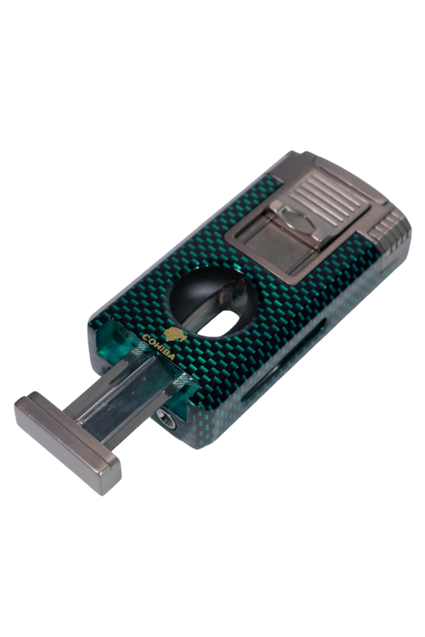 TR9044,Cohiba Çift Torch Pürmüz Yeşil Karbon Desenli Puro Çakmağı