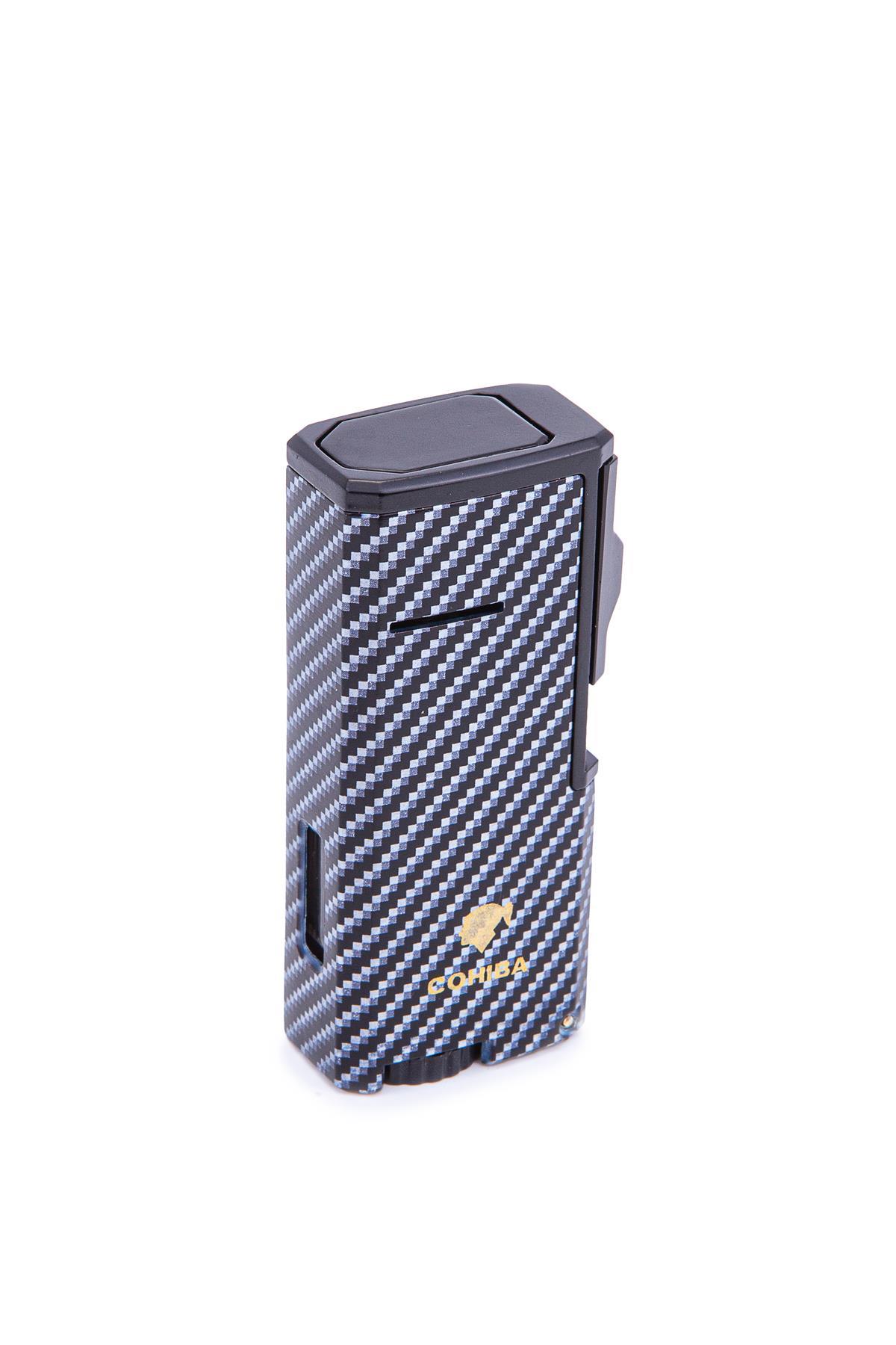 TR7237,Cohiba Çift Torch Pürmüz Karbon Desenli Metal Puro Çakmağı