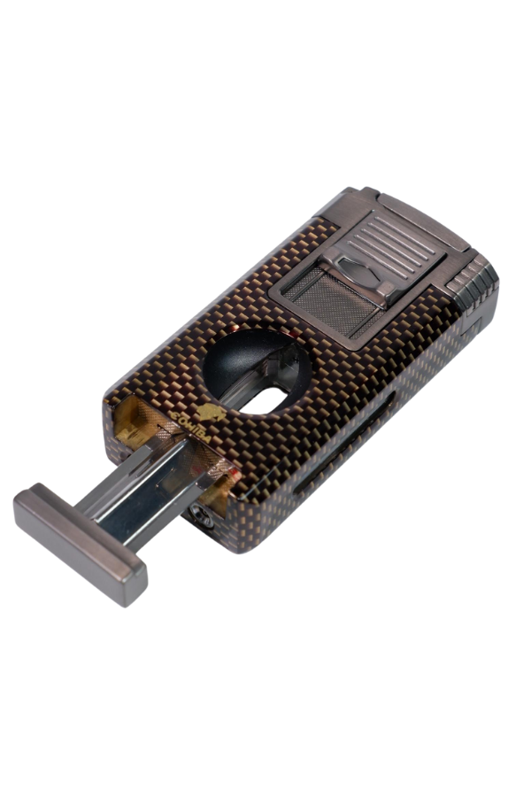 TR9046,Cohiba Çift Torch Pürmüz Siyah Karbon Desenli Puro Çakmağı