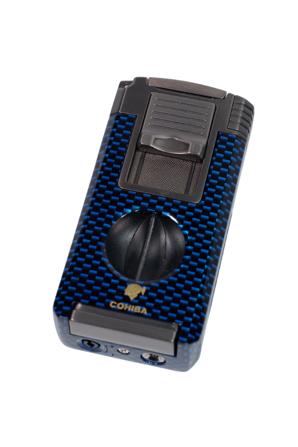 TR9041,Cohiba Çift Torch Pürmüz Mavi Karbon Desenli Puro Çakmağı