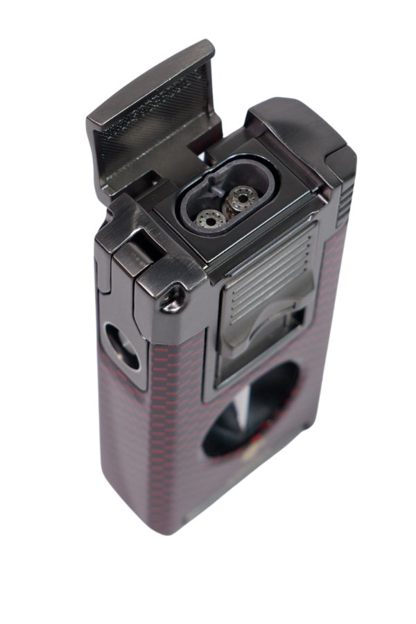 TR9043,Cohiba Çift Torch Pürmüz Kırmızı Karbon Desenli Puro Çakmağı