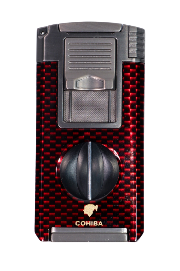 TR9043,Cohiba Çift Torch Pürmüz Kırmızı Karbon Desenli Puro Çakmağı