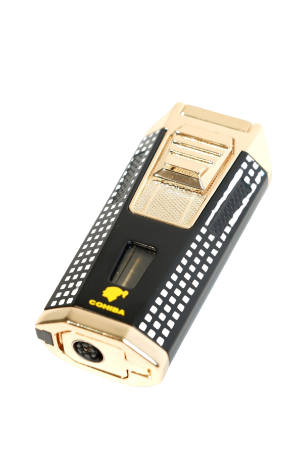 TR9475,Cohiba Çift Torch Pürmüz Delicili Siyah Beyaz Nokta Desenli Metal Puro Çakmağı