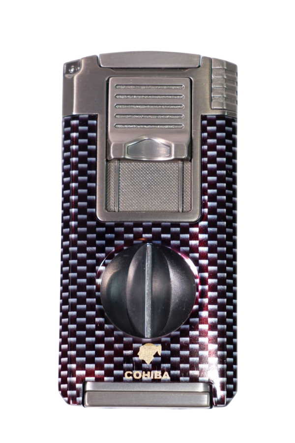 TR9045,Cohiba Çift Torch Pürmüz Siyah Karbon Desenli Puro Çakmağı