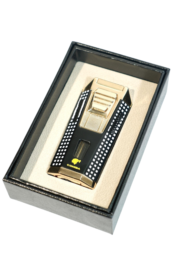 TR9475,Cohiba Çift Torch Pürmüz Delicili Siyah Beyaz Nokta Desenli Metal Puro Çakmağı