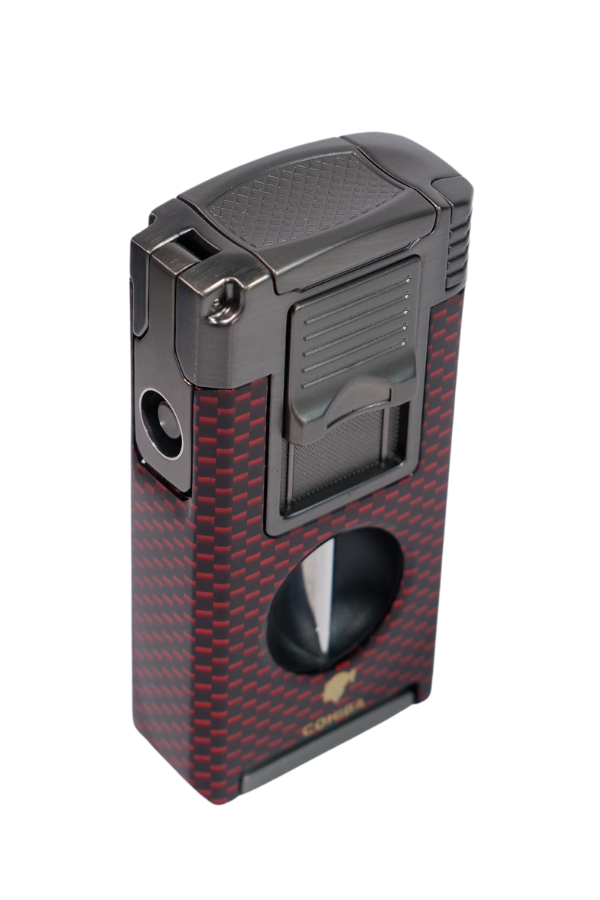 TR9043,Cohiba Çift Torch Pürmüz Kırmızı Karbon Desenli Puro Çakmağı