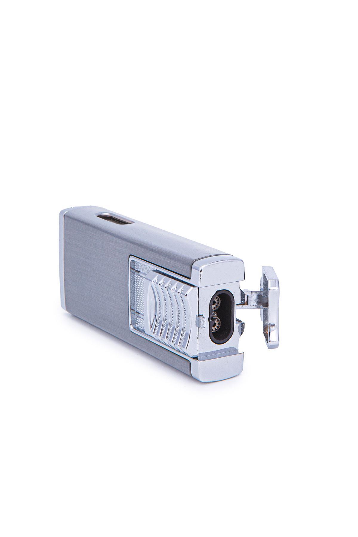 TR7228,Cohiba Çift Torch Pürmüz Fırçalı Gümüş Metal Puro Çakmağı