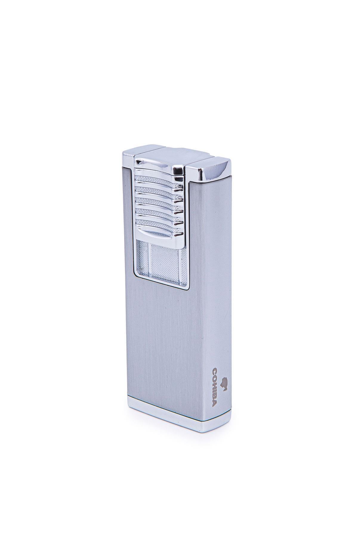 TR7228,Cohiba Çift Torch Pürmüz Fırçalı Gümüş Metal Puro Çakmağı