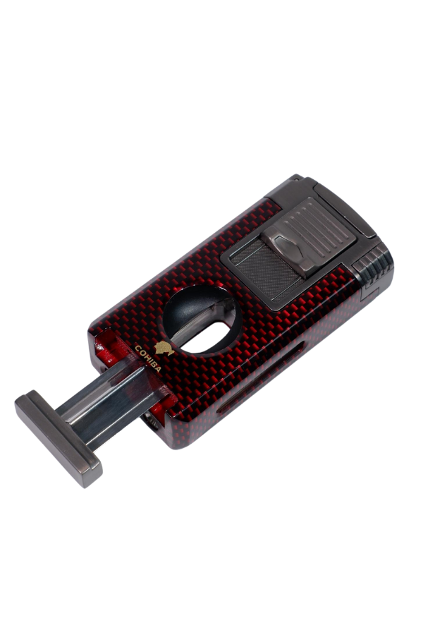 TR9043,Cohiba Çift Torch Pürmüz Kırmızı Karbon Desenli Puro Çakmağı