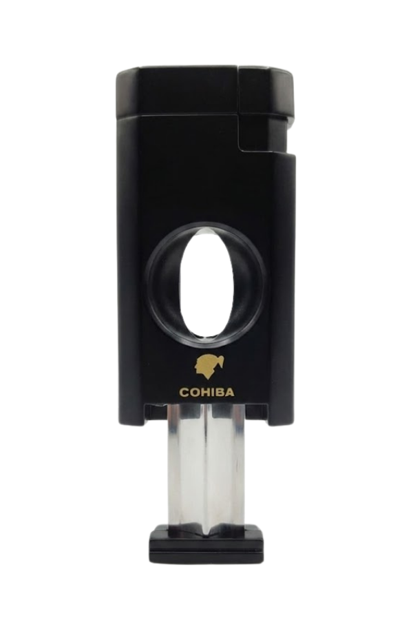 TR9174,Cohiba Çift Torch Pürmüz Dahili Kesicili Siyah Metal Puro Çakmağı