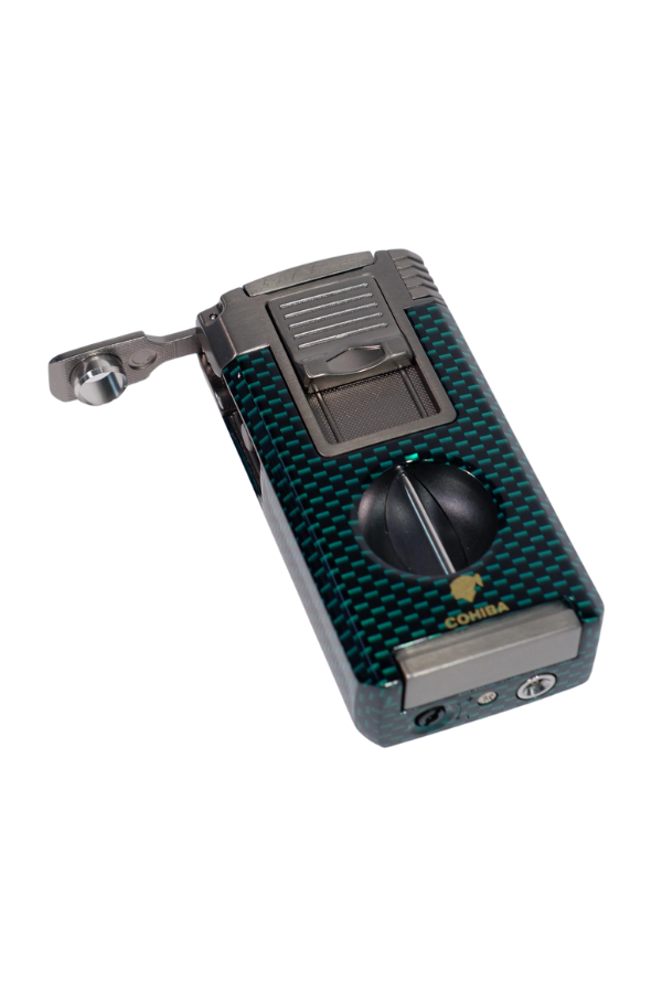 TR9044,Cohiba Çift Torch Pürmüz Yeşil Karbon Desenli Puro Çakmağı