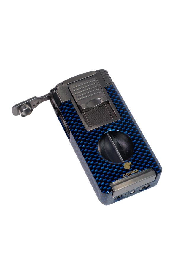 TR9041,Cohiba Çift Torch Pürmüz Mavi Karbon Desenli Puro Çakmağı