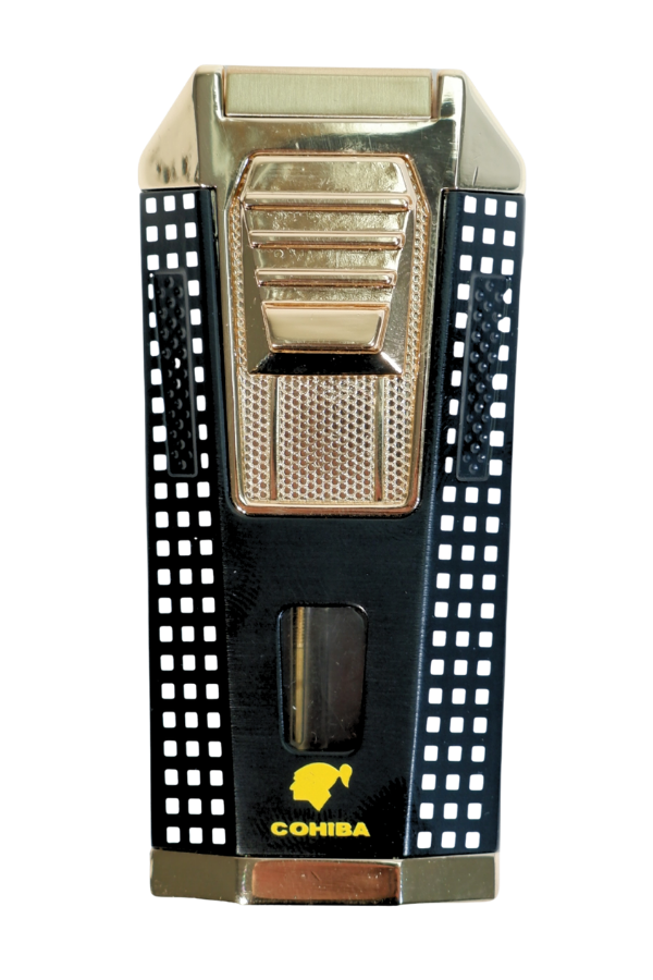 TR9475,Cohiba Çift Torch Pürmüz Delicili Siyah Beyaz Nokta Desenli Metal Puro Çakmağı