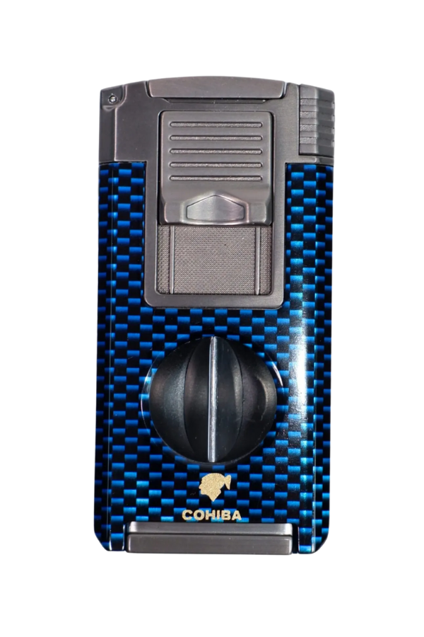 TR9041,Cohiba Çift Torch Pürmüz Mavi Karbon Desenli Puro Çakmağı
