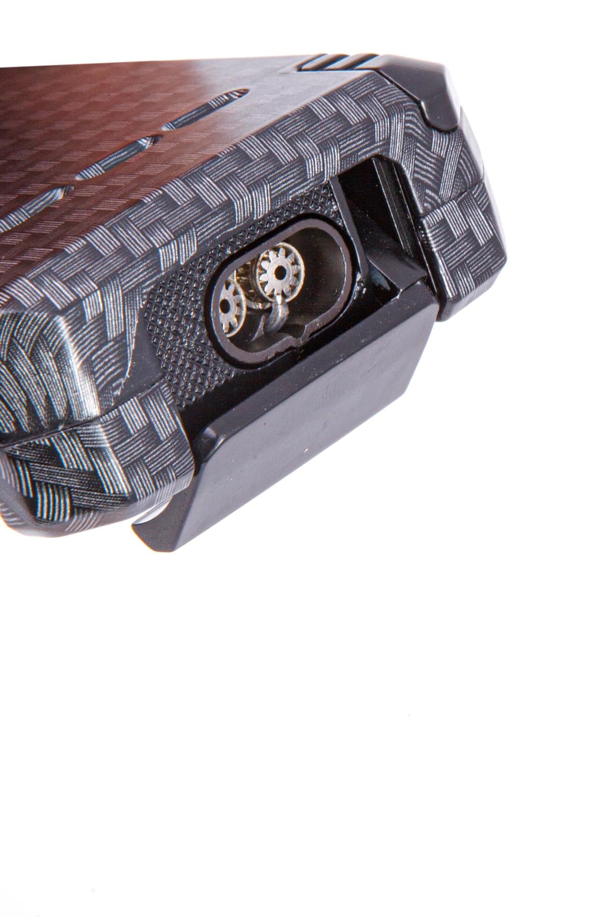 TR7967,Cohiba Çift Torch Dahili Açıcı & V Kesici Karbon Desenli Metal Puro Çakmağı
