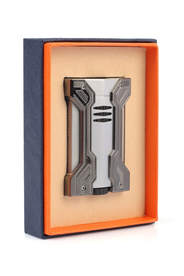 CNQ-019,Conquistador Çift Torch Pürmüz Krom Gunmetal Defi Extreme Dizayn Metal Puro Çakmağı