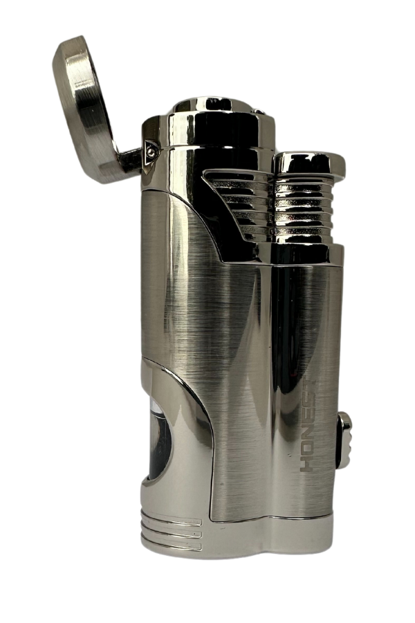 TR7609,Honest Çift Torch Pürmüz Parlak Gümüş Puro Çakmağı