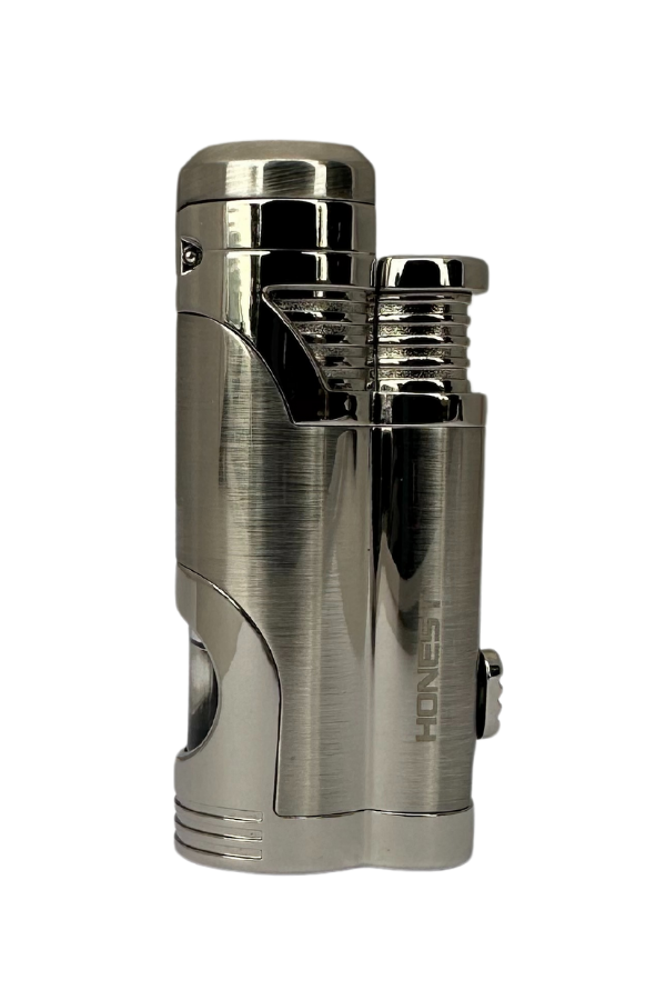 TR7609,Honest Çift Torch Pürmüz Parlak Gümüş Puro Çakmağı