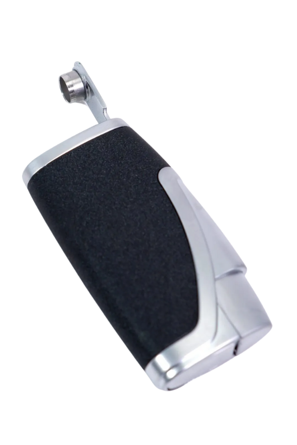 TR9204,Parmida Çift Torch Pürmüz Siyah - Gümüş Metal Puro Çakmağı