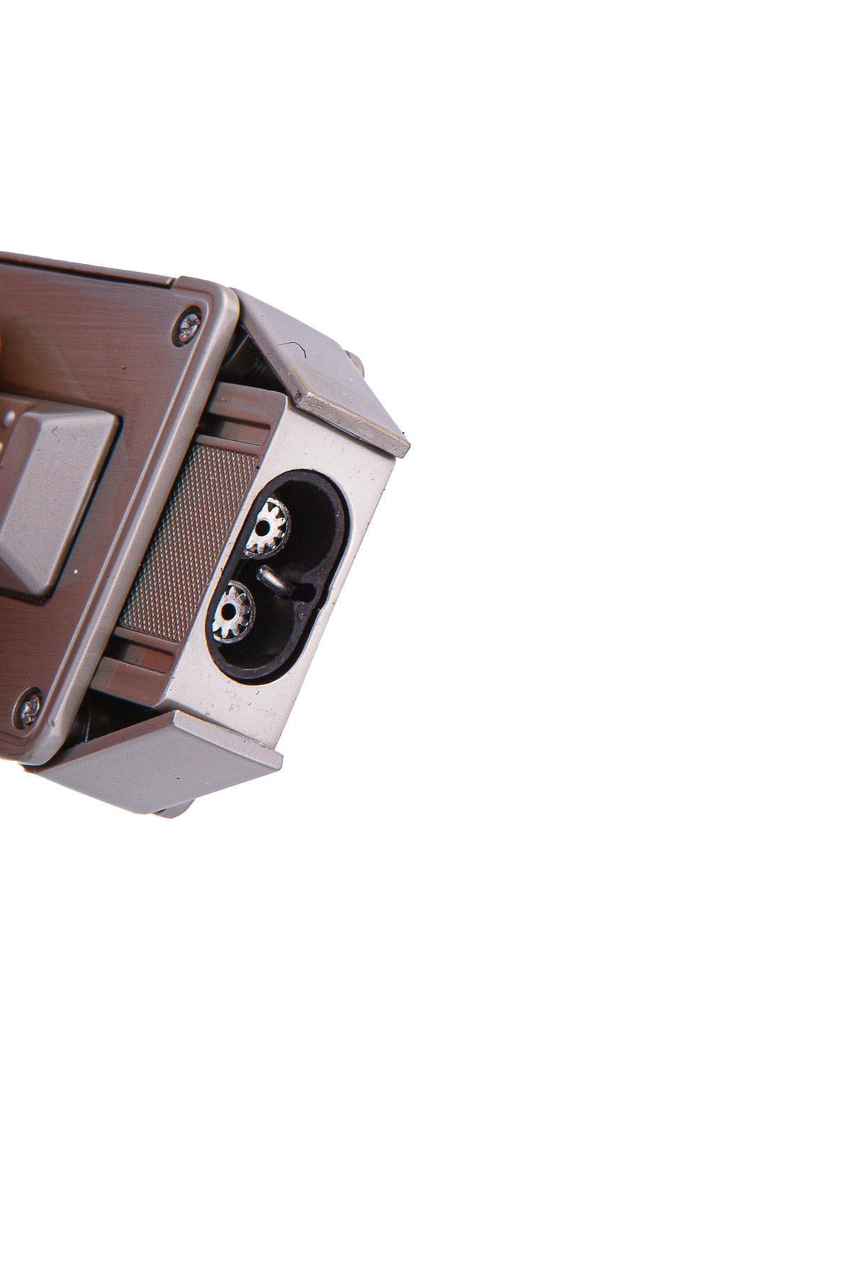 TR7240,Parmida Çift Torch Pürmüz Fırçalı Gümüş Metal Puro Çakmağı