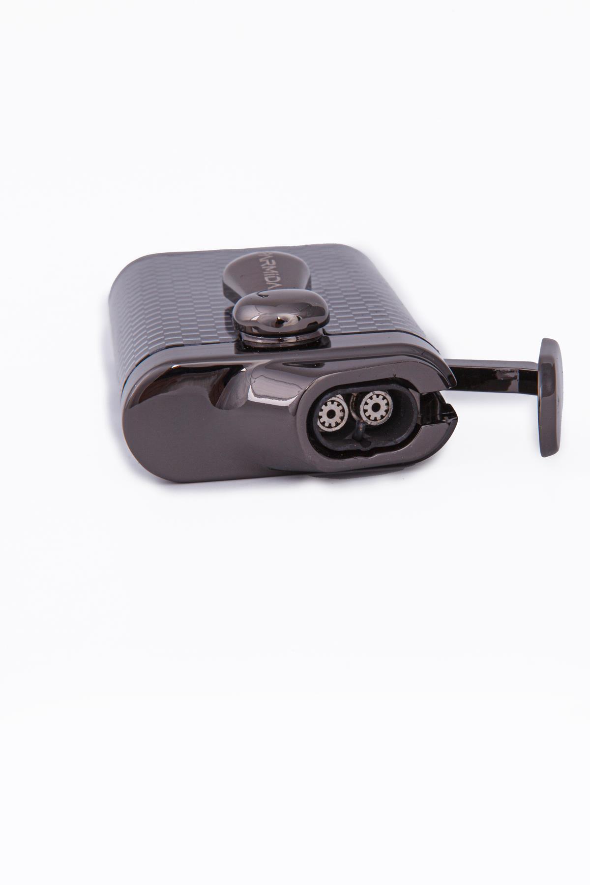 TR7950,Parmida Çift Torch Pürmüz Karbon Desenli Gunmetal Metal Puro Çakmağı