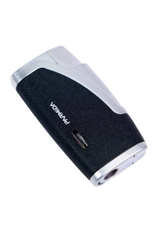 TR9204,Parmida Çift Torch Pürmüz Siyah - Gümüş Metal Puro Çakmağı